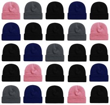 25 Pack Winter Beanie Hats, Unisex Thermal Toboggan Cold Weather Cuffed Caps ...