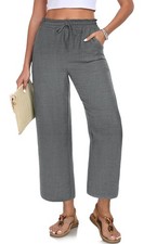 Womens Casual Pants Loose High Waist Cropped Palazzo Beach Summer Trousers