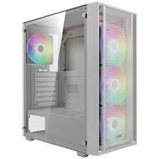 GAMDIAS White ATX Mid Tower Gaming Computer PC Case with Side Tempered Glass, Pr