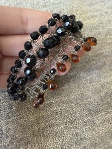 Vintage Unique Art Deco Black & Amber Beaded Bracelet  
