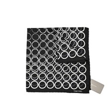 Tom Ford Silk Pocket Square Black Geometric Pattern Made in Italy Used