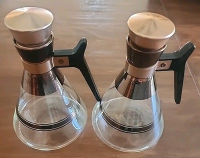 Set Of 2 Vintage 1950s Atomic MCM Carafe with Cork & Copper Lid MCM Coffee Glass