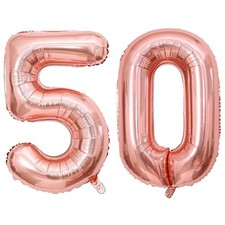 40 Inch Rose Gold 50 Number Balloons Giant Jumbo Huge 50 Foil Mylar Helium Nu...