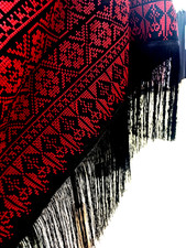 Traditional Palestinian Embroidery Pattern Shawl - Red Black Ethnic Scarf Wrap
