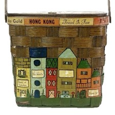 Caro Nan Purse Wicker Basket Europe Travel Signed Hand Painted Vintage Read 