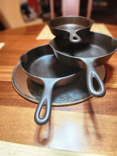 Immaculately Restored Unmarked Wagner 3,5,6 Combo Cast Iron Skillet Set VINTAGE