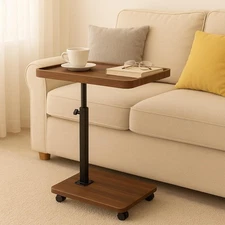 Adjustable Height C Shaped Side Table with Wheels, Rolling Sofa Couch End Tab...