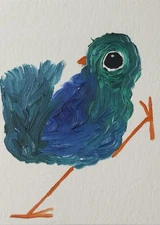 ACEO Original Painting, Bird Impressionism Oil Art, Emmer Plaxe, Animal Abstract