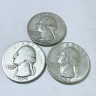 WASHINGTON SILVER QUARTERS LOT OF 3. 90% SILVER CIRCULATED COINS FREE SHIP #8657