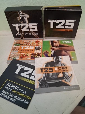 Beachbody Focus T25 Alpha+Beta 10 DVD Set W/Nutrition Recipe Book + Extras