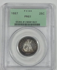 1887 Liberty Seated Quarter PCGS PROOF 61  Silver 25c ~ Old Green Holder