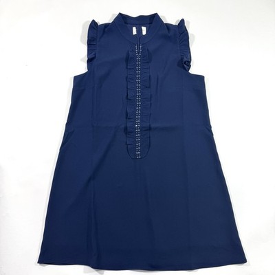 Lilly Pulitzer Adalee Shift Dress Navy Blue Ruffle Sleeveless Approx Size  16?