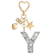 Cute Initial Letter Keychain, Letter Y Keychains for Women Girls Bling Silver