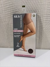2 Pair Silk Impressions Pantyhose Light Support SHEER Coffee Bean XL