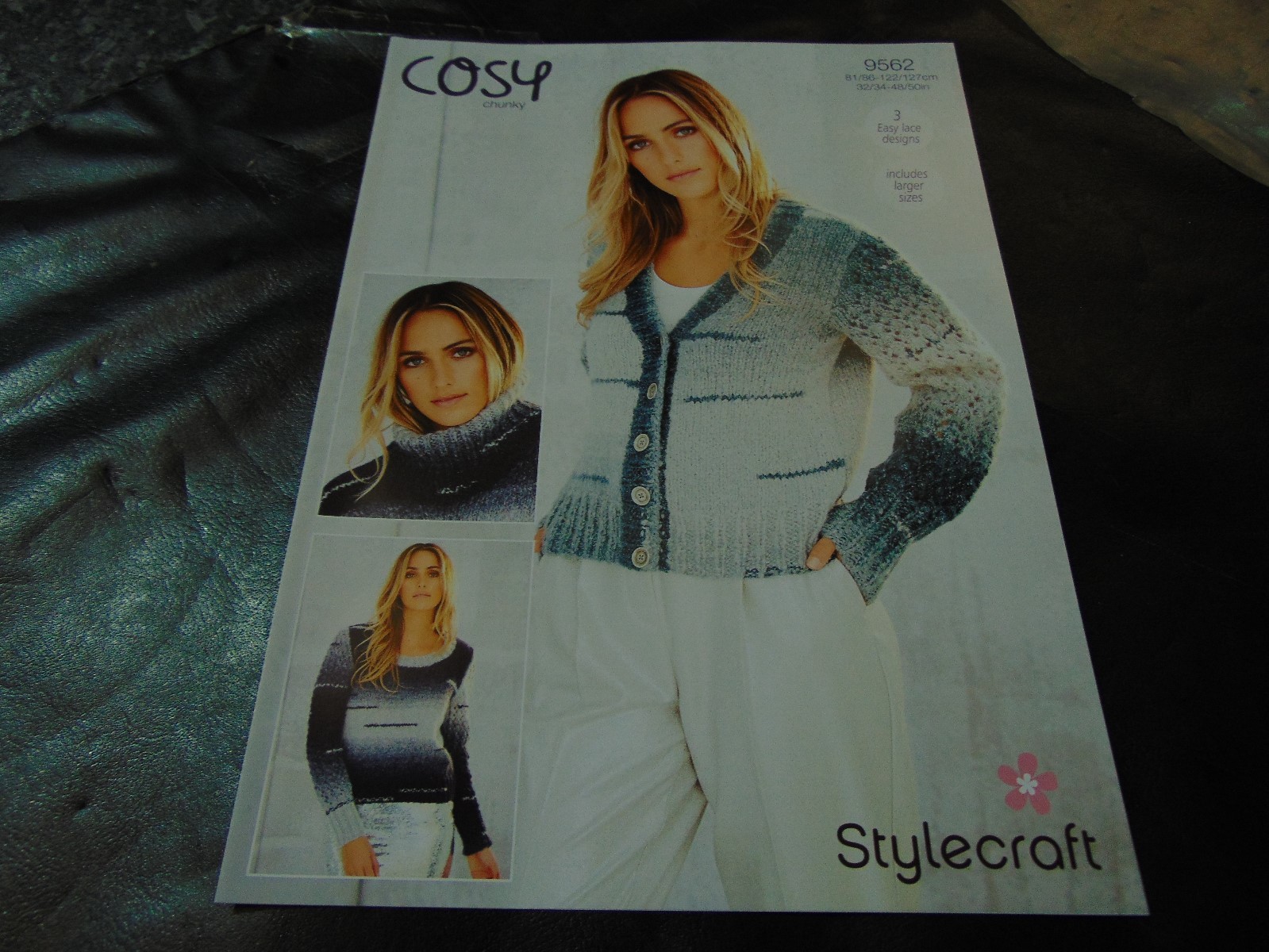 Stylecraft Chunky Knit Pattern 9562 Easy Lace Designs Cardigan, Sweater & Cowl