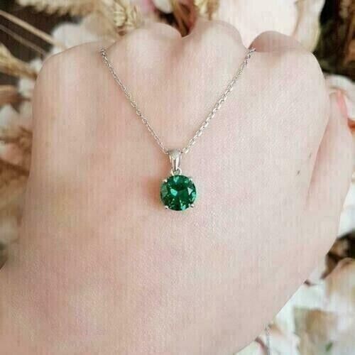 Bague En Argent 925 Rose Avec émeraude Verte De 0,450 Ct - Taille 55 - Solitaire, Pierre Chauffée