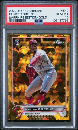 2022 Topps Chrome Sapphire #549 Hunter Greene Rookie RC Gold /50 PSA 10 Reds