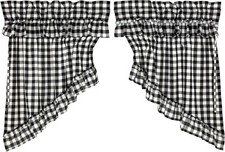 36” L Country Black Buffalo Check Ruffled Drawstring Prairie Swag Lined Annie