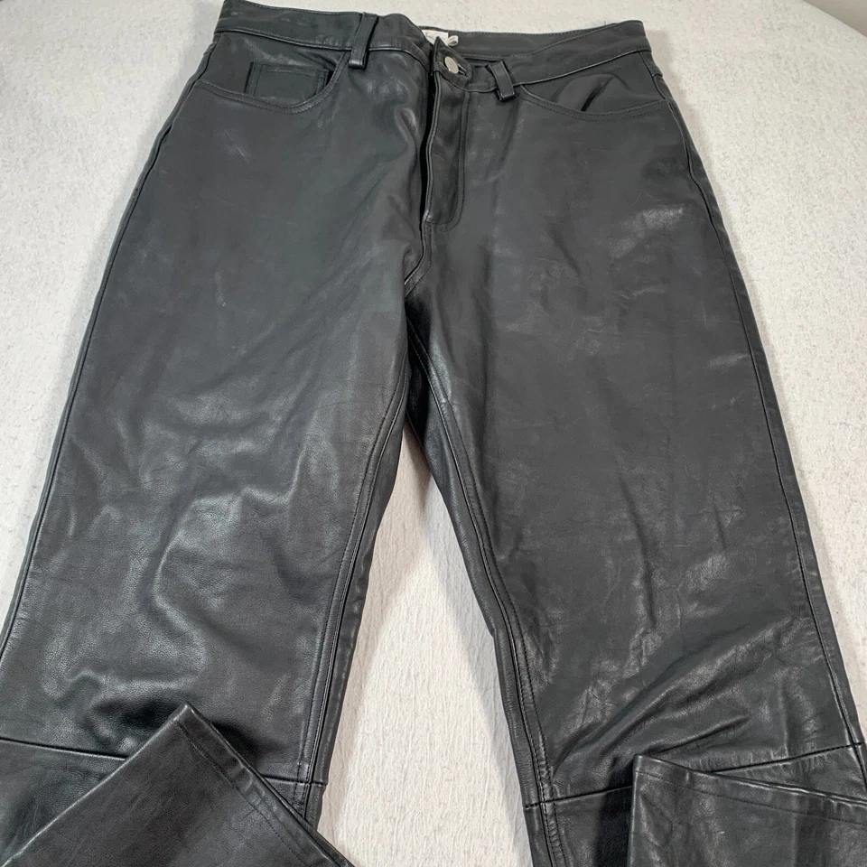 Calvin Klein Leather Pants Womens 12 Black Vintage Pocket Heavy - Image 2 of 4