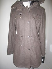 Laundry Faux Fur Wool Anorak Coat Brown Mix Nwt