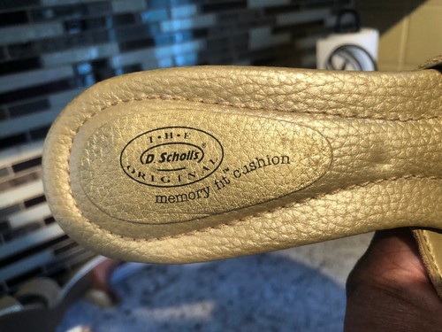 Dr Scholl's Opal Kitten Heel Gold Leather Slip-On Rhinestone Sandals 9.5 M - Picture 6 of 8