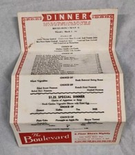 Vtg MENU Boulevard Restaurant NYC Long Island Elmhurst Queens New York WWII Era