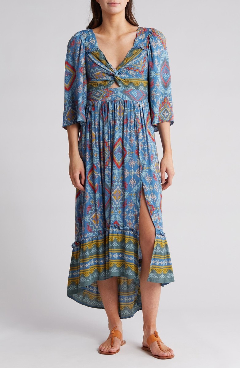 aztec blue dress Angie High-Low Maxi in at Nordstrom Rack, Size Small featuring a relaxed A