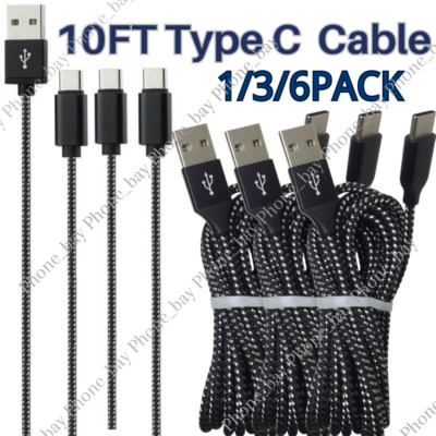 Bulk Lot 10ft USB  Type C Fast Charger Cable Charging Cord For Samsung S8 S9 S10