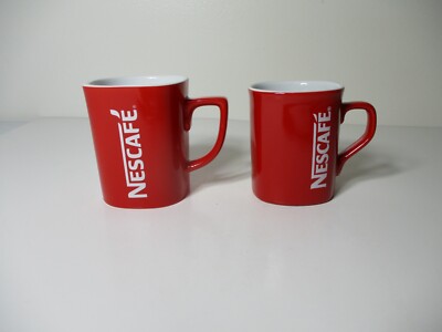NESCAFE COFFEE TEA CUP CUPS SQUARE DESIGN LOT OF TWO MUGS MUG