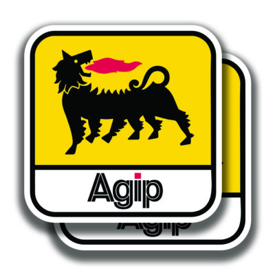 AGIP RACING OIL DECALs 2 Stickers Bogo Vintage Car Window Bumper Truck