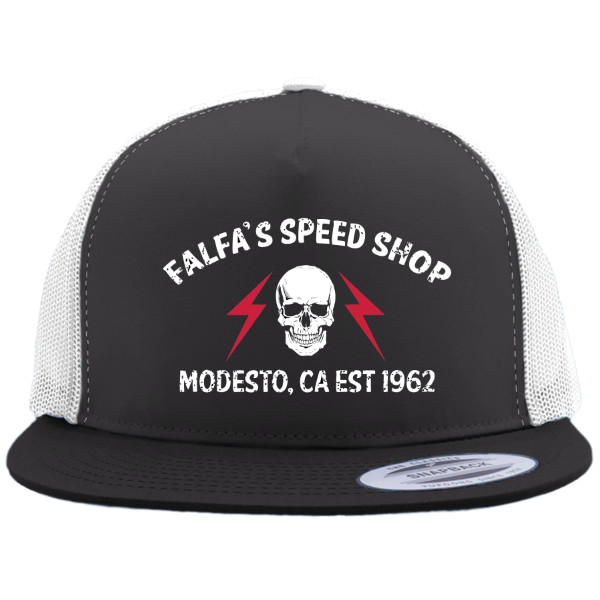 FALFA'S SPEED SHOP Flat Brim Trucker Hat Black/White '55 Chevy John Milner 