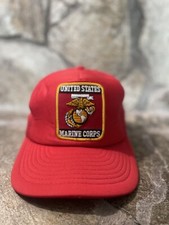 Vintage USMC United States Marine Corps Red Snapback Trucker Hat Mesh Patch