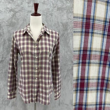 Gap Vintage 80s 90s Junior's 13 Western Plaid Button Front Shirt Top Cream Red