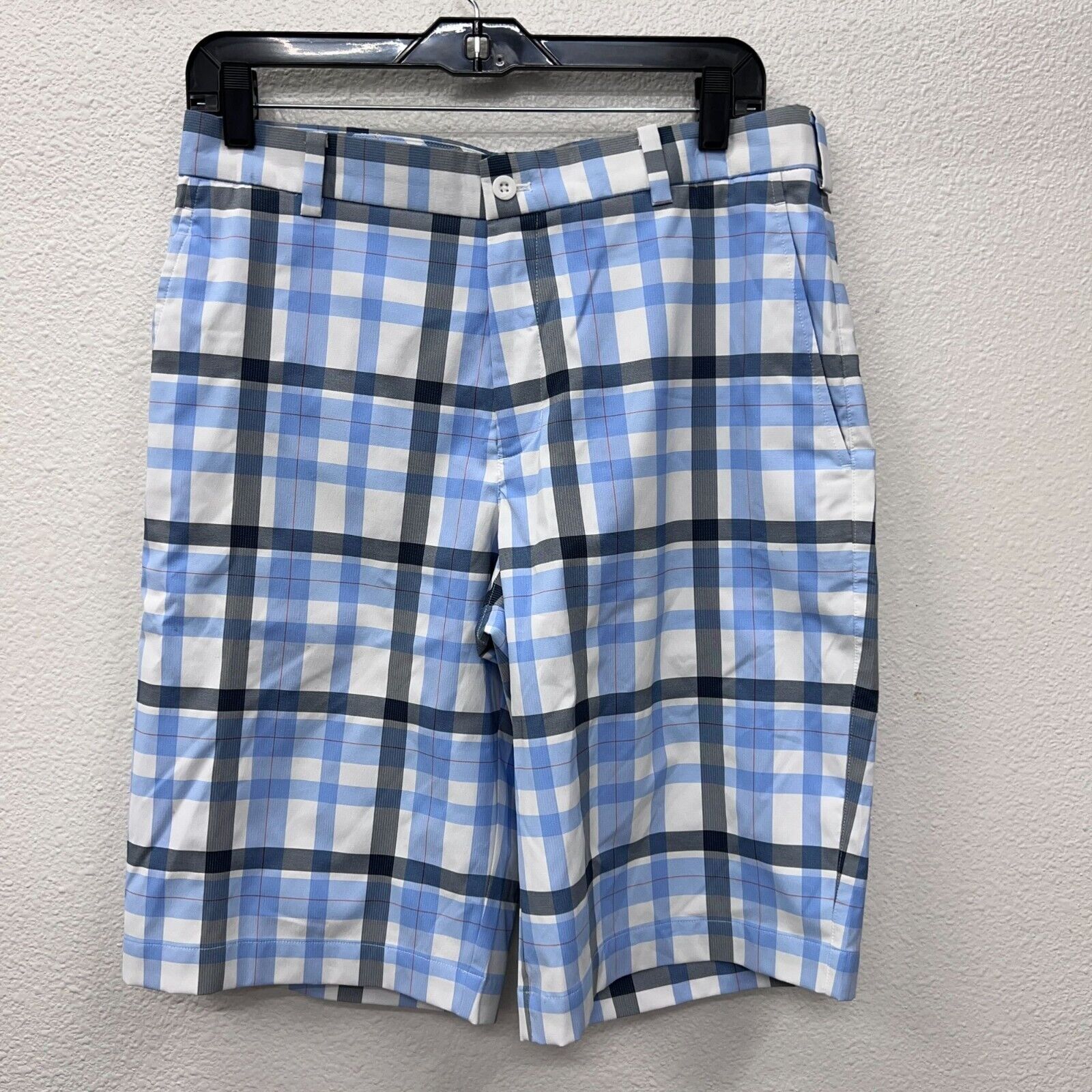 Nike golf white blue plaid front zip mens shorts … - image 2