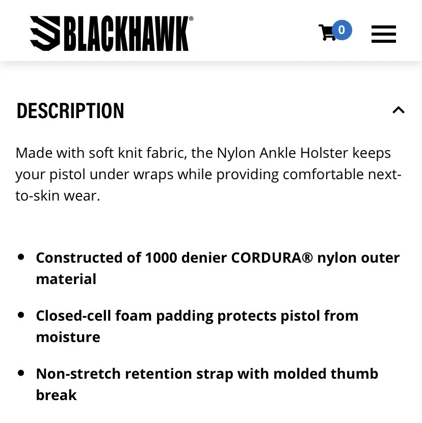 NEW Blackhawk .22 .25 .32 .380 Cordura Nylon Ankle Holster RIGHT BLACK MSRP $42 - Image 3 of 4