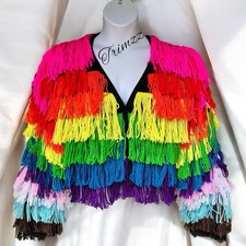 Club Exx Size Small…..“bold N Beautiful” Rainbow Fringe Pride Cardigan. New #394