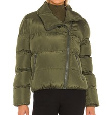 Toast Society Jupiter Women Puffer Winter Jacket Small Full Zip Khaki Green Nwt