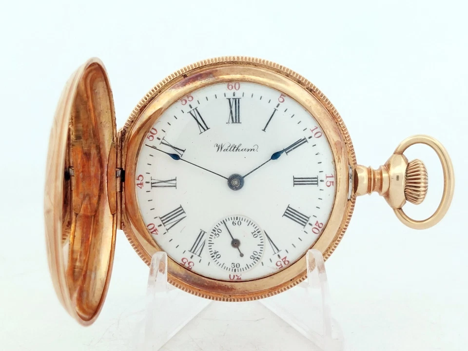 Antiguo reloj de bolsillo Waltham 7J 0s costero oro 14k cazador 1903 RP = 22 prueba, funciona Foto 3 de 4