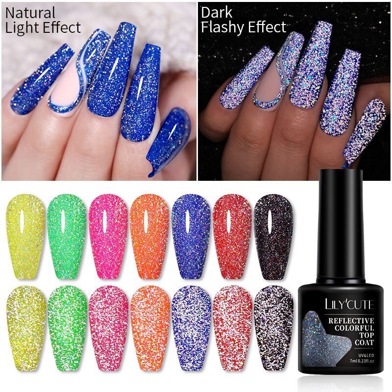 Reflective Top Coat Holographic Silver Diamond Nail UV LED Gel Polish Flash