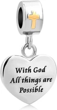 Pandora Cross Charm With God All Things Are Possible Bible Religious Dangle Bead