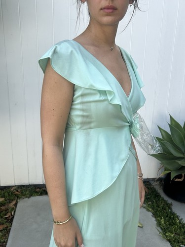 New Vintage 70s Sz S Maxi Dress Gown Seafoam Green Disco - Picture 23 of 23