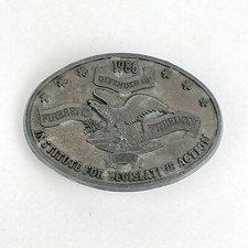 Vintage 1986 NRA Defender of Firearms and Freedom Oval 3D Relief Belt Buckle
