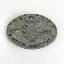 Vintage 1986 NRA Defender of Firearms and Freedom Oval 3D Relief Belt Buckle