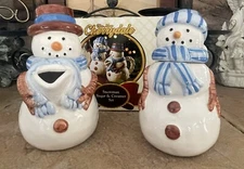 The New Cherrydale 6” Ceramic Snowman Sugar And Creamer Set. Unused Displayed