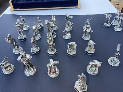 DANBURY MINT FANTASY OF THE CRYSTAL PEWTER  CHESS 24 Pieces 3 are Missing Balls