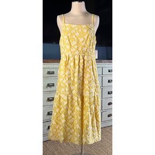 NWT New $168 Anthropologie Rhonda Textured Yellow Floral Midi Dress Petite 14P