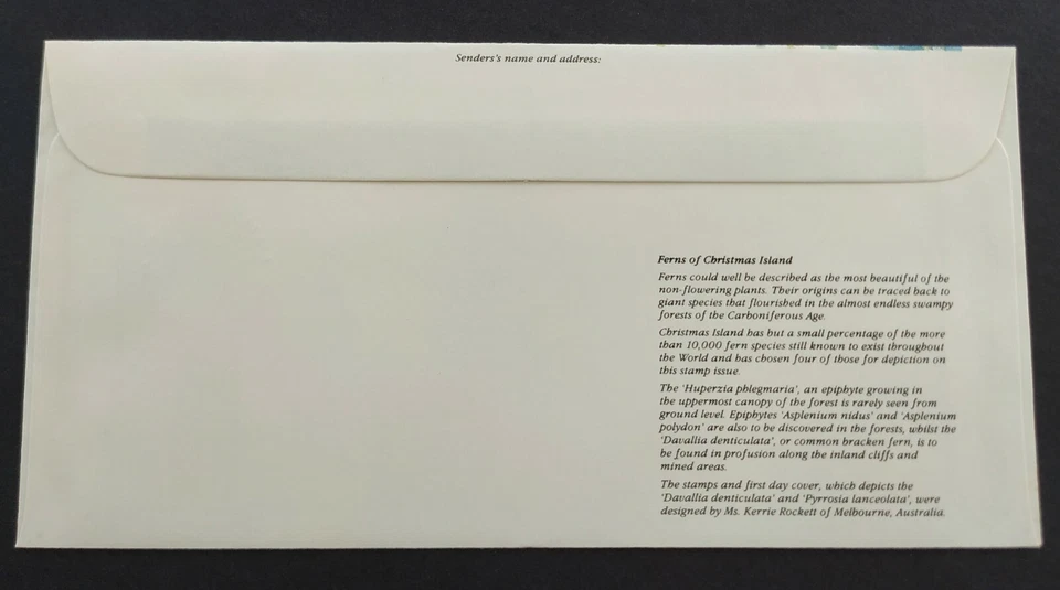 1989 Christmas Island Ferns Plants 4v Stamps FDC (Official Cover) Lot A - Image 3 of 3