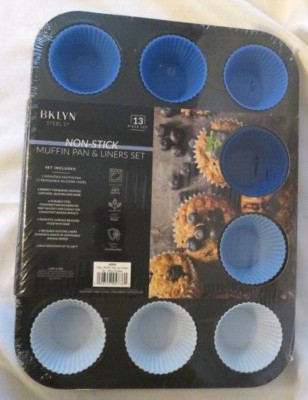 BKLYN Steel 12 Cupcake Or Muffin Pan & Liners- Non-Stick - Brand New-13 pc.