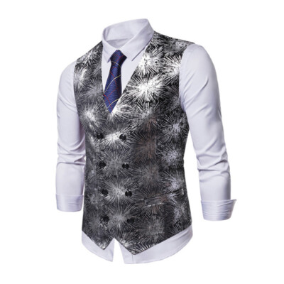 Herren Formell Folie Druck Weste Ärmellose Weste Jacke Mantel Top Showman Kostüm