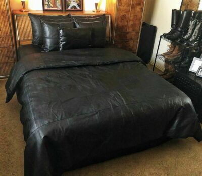 SOFT SHEEP NAPPA REAL LEATHER KING SIZE BED SET WITH TWO PILLOWS